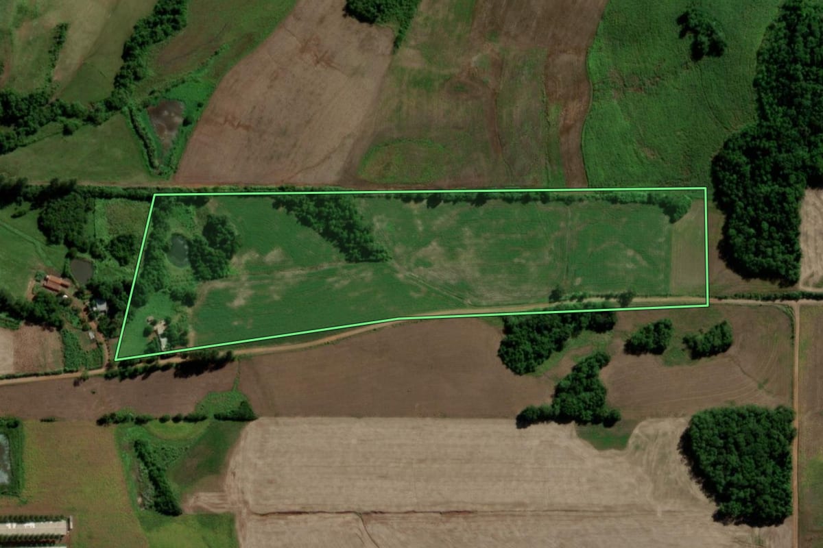 Imagem de satélite do imóvel rural em Campina das Missões (RS), com o contorno declarado no CAR desenhado por cima.