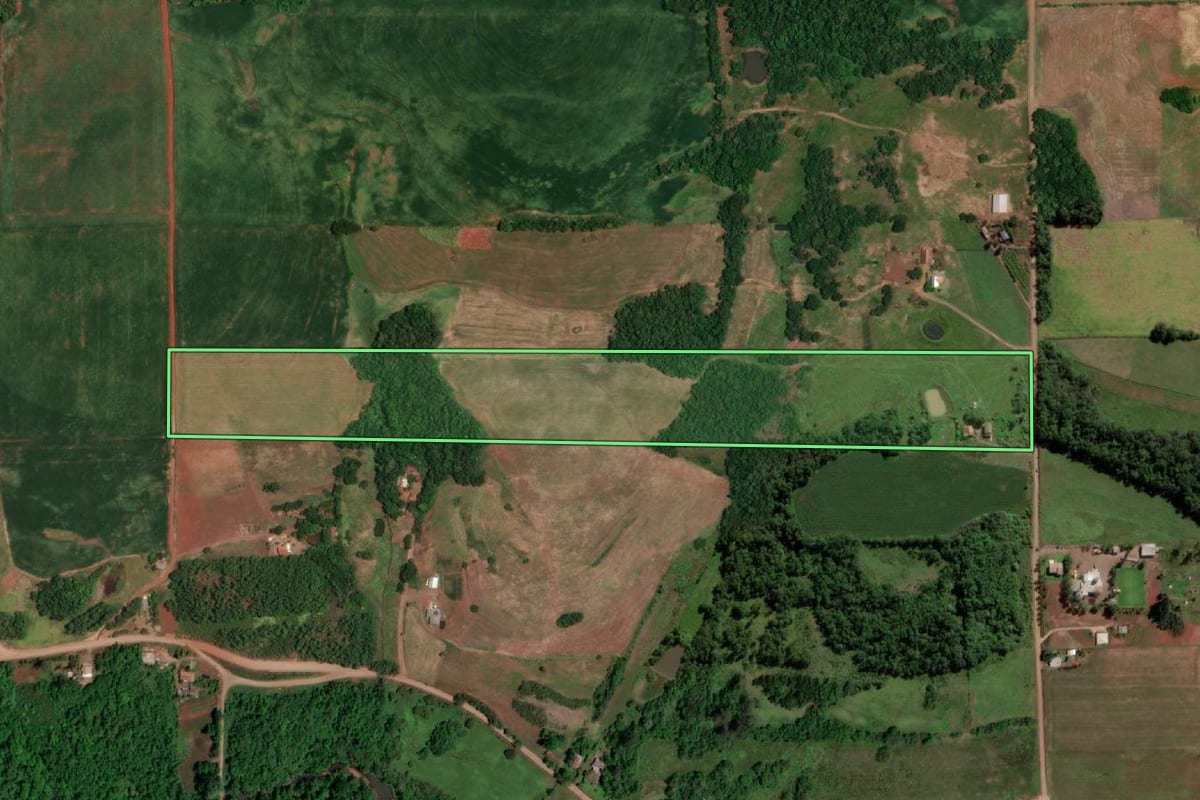 Imagem de satélite do imóvel rural em Campina das Missões (RS), com o contorno declarado no CAR desenhado por cima.