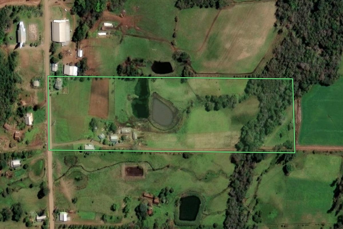 Imagem de satélite do imóvel rural em Campina das Missões (RS), com o contorno declarado no CAR desenhado por cima.