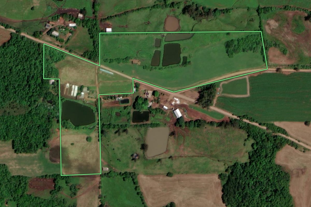 Imagem de satélite do imóvel rural em Campina das Missões (RS), com o contorno declarado no CAR desenhado por cima.