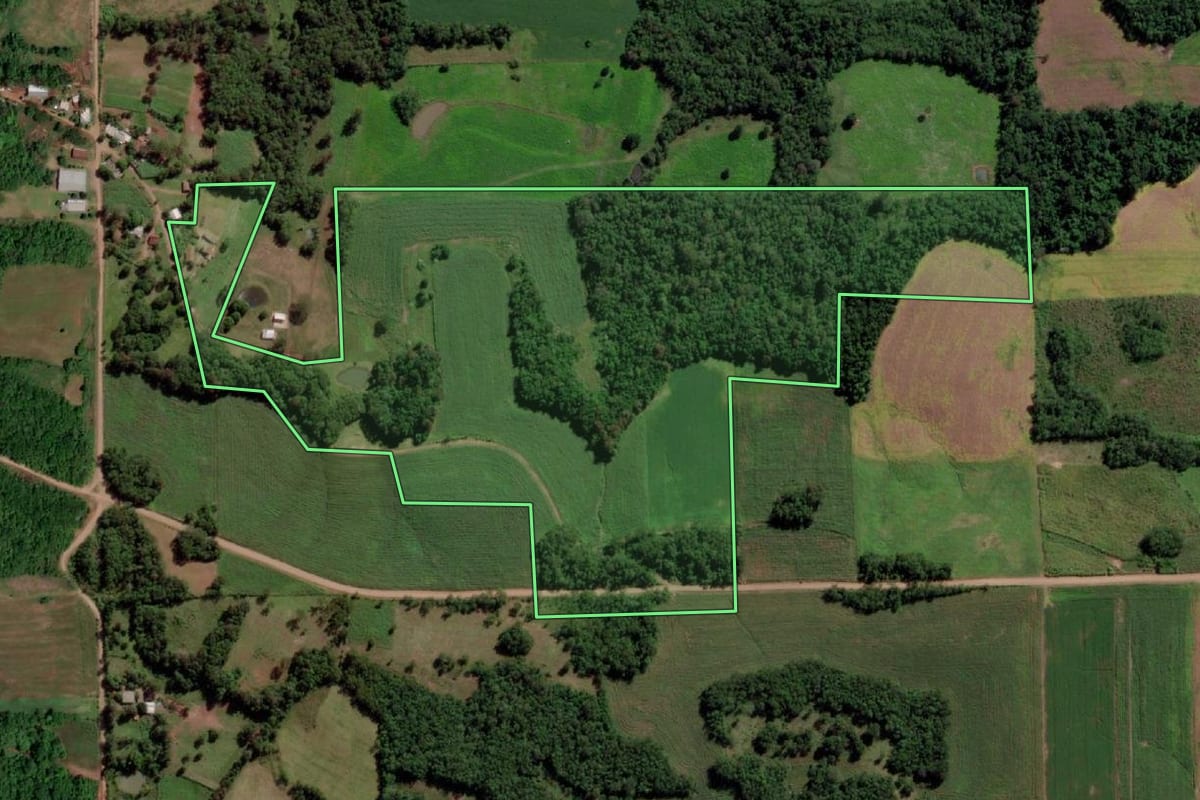 Imagem de satélite do imóvel rural em Campina das Missões (RS), com o contorno declarado no CAR desenhado por cima.