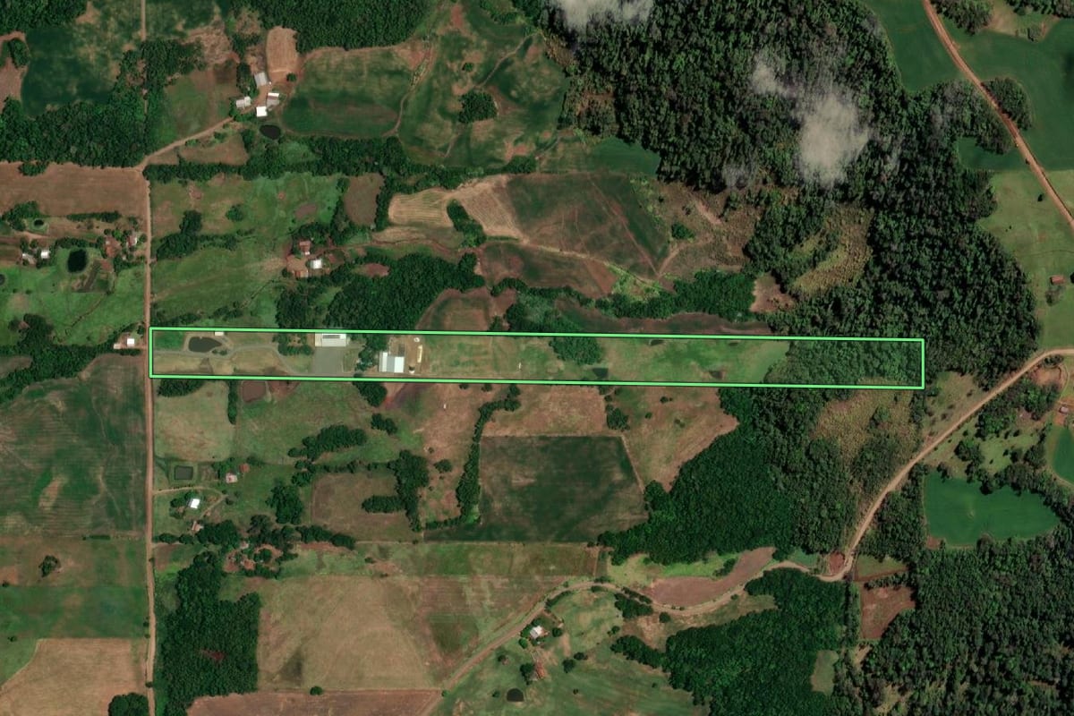 Imagem de satélite do imóvel rural em Campina das Missões (RS), com o contorno declarado no CAR desenhado por cima.
