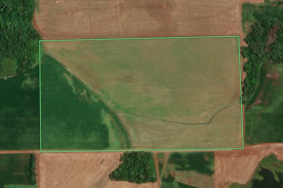 Imagem de satélite do imóvel rural em Campina das Missões (RS), com o contorno declarado no CAR desenhado por cima.