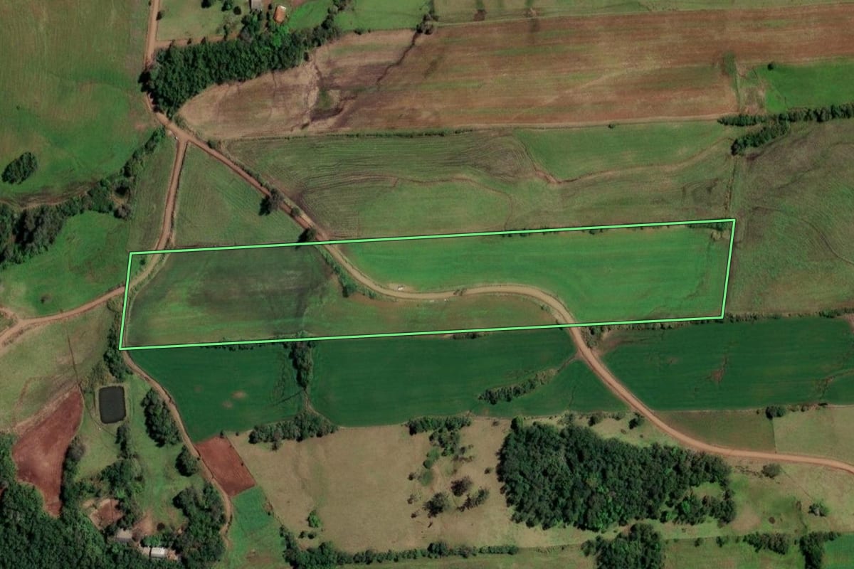 Imagem de satélite do imóvel rural em Campina das Missões (RS), com o contorno declarado no CAR desenhado por cima.