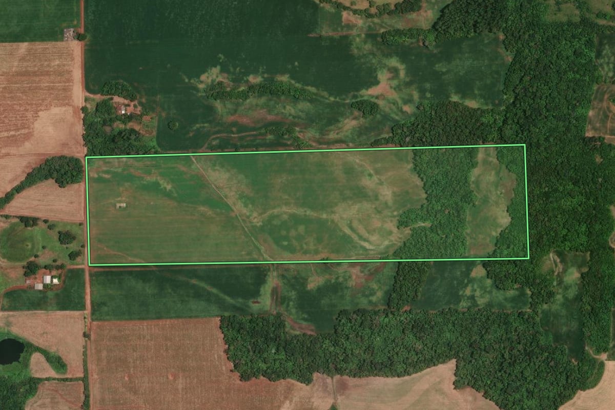 Imagem de satélite do imóvel rural em Campina das Missões (RS), com o contorno declarado no CAR desenhado por cima.