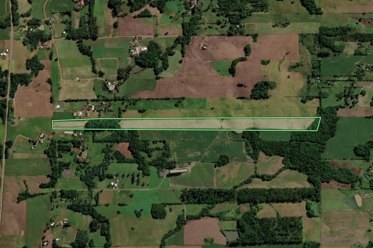 Imagem de satélite do imóvel rural em Campina das Missões (RS), com o contorno declarado no CAR desenhado por cima.