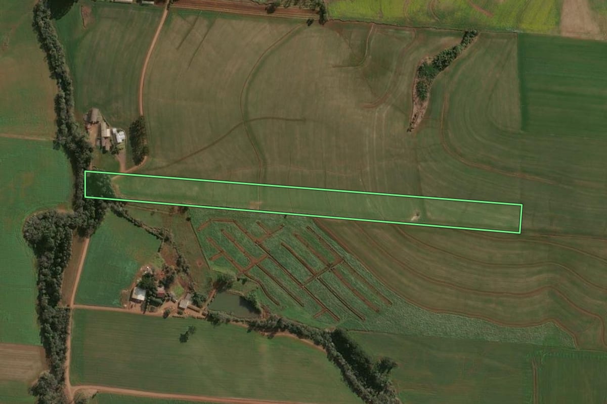 Imagem de satélite do imóvel rural em Campinas do Sul (RS), com o contorno declarado no CAR desenhado por cima.