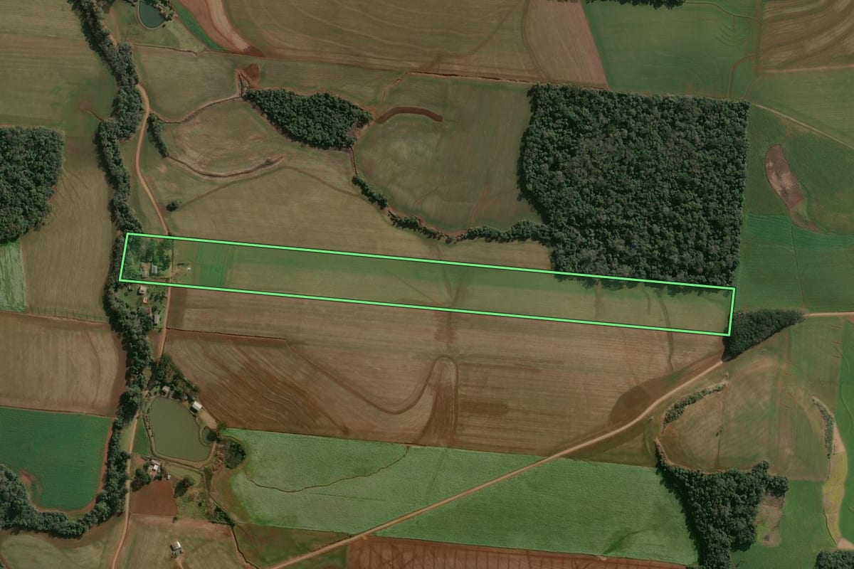 Imagem de satélite do imóvel rural em Campinas do Sul (RS), com o contorno declarado no CAR desenhado por cima.
