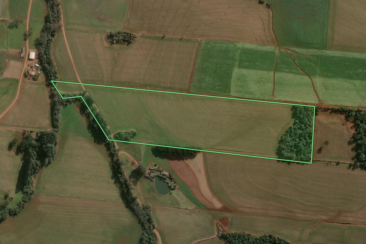 Imagem de satélite do imóvel rural em Campinas do Sul (RS), com o contorno declarado no CAR desenhado por cima.