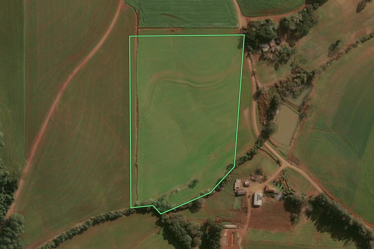 Imagem de satélite do imóvel rural em Campinas do Sul (RS), com o contorno declarado no CAR desenhado por cima.