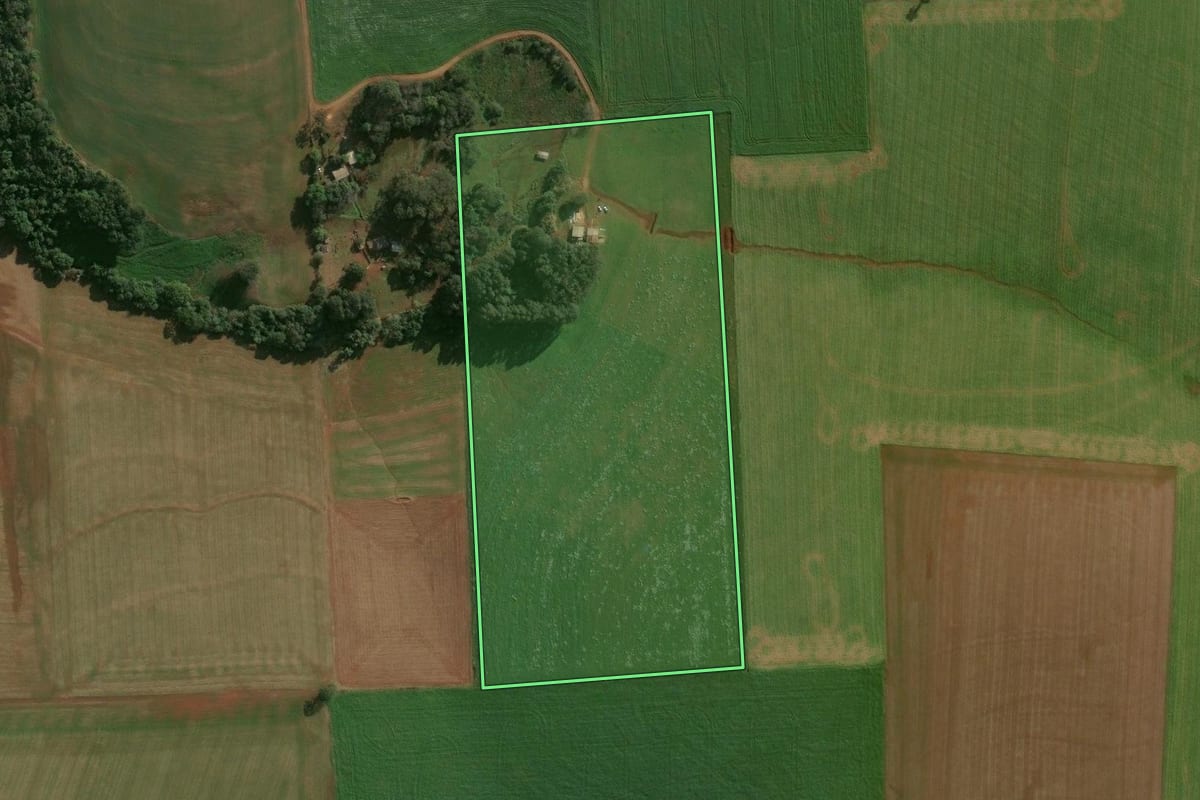 Imagem de satélite do imóvel rural em Campinas do Sul (RS), com o contorno declarado no CAR desenhado por cima.