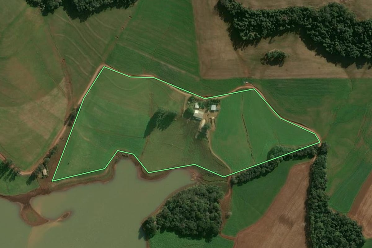 Imagem de satélite do imóvel rural em Campinas do Sul (RS), com o contorno declarado no CAR desenhado por cima.