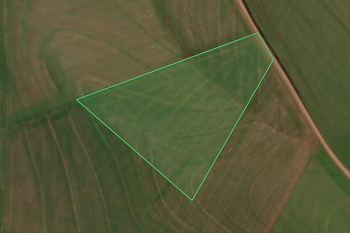 Imagem de satélite do imóvel rural em Campinas do Sul (RS), com o contorno declarado no CAR desenhado por cima.