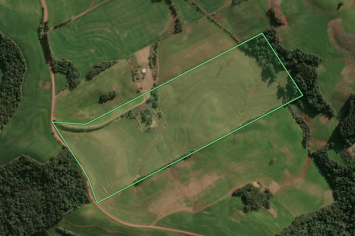 Imagem de satélite do imóvel rural em Campinas do Sul (RS), com o contorno declarado no CAR desenhado por cima.