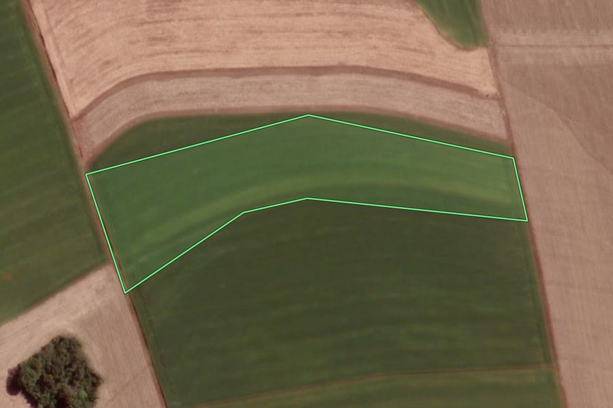 Imagem de satélite do imóvel rural em Campo Novo (RS), com o contorno declarado no CAR desenhado por cima.
