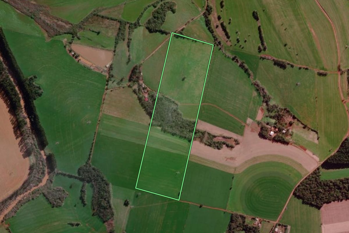 Imagem de satélite do imóvel rural em Campo Novo (RS), com o contorno declarado no CAR desenhado por cima.