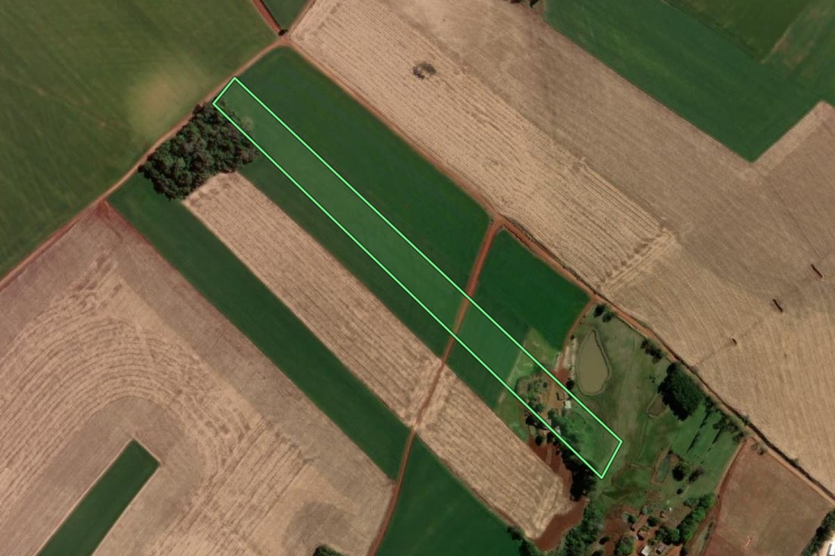 Imagem de satélite do imóvel rural em Campo Novo (RS), com o contorno declarado no CAR desenhado por cima.