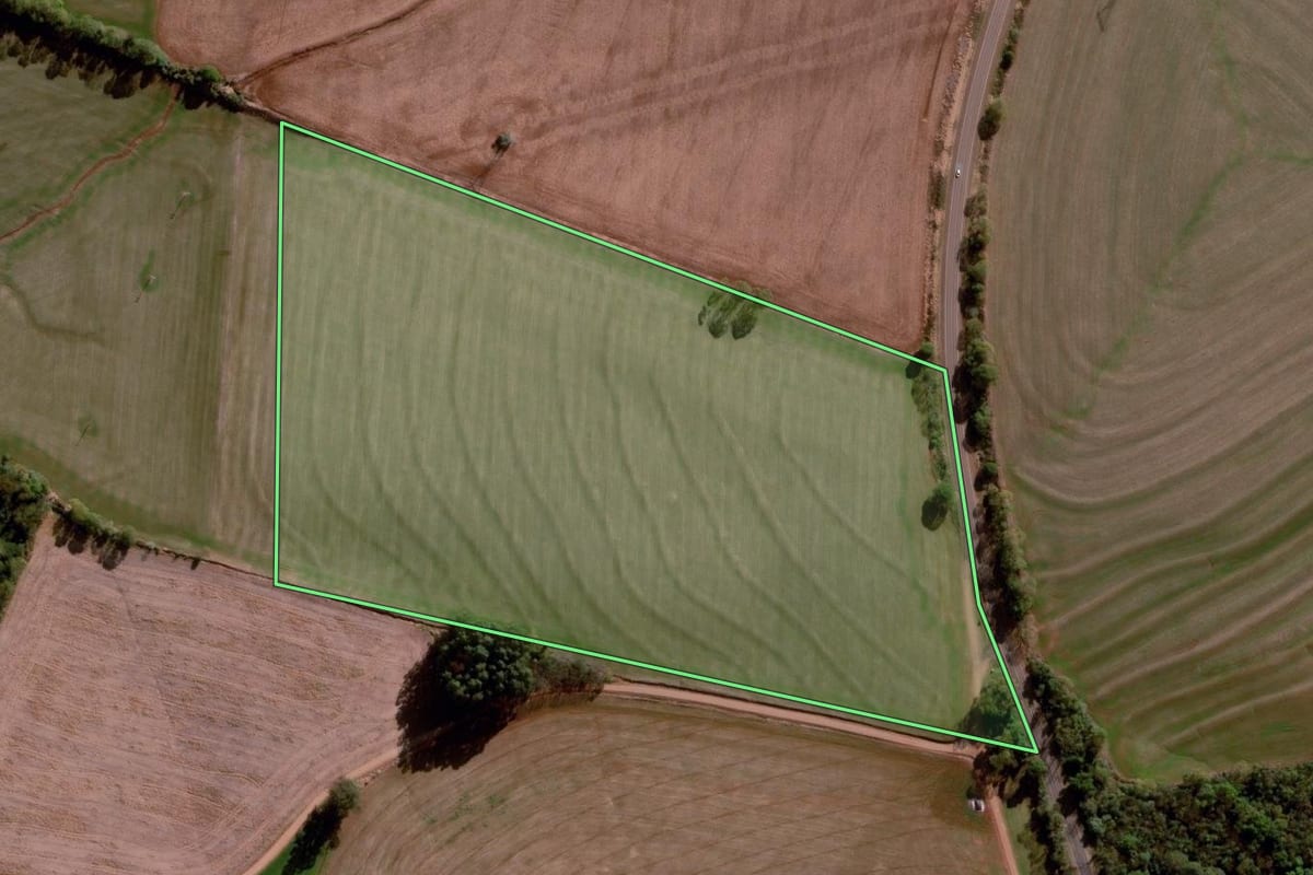 Imagem de satélite do imóvel rural em Campo Novo (RS), com o contorno declarado no CAR desenhado por cima.