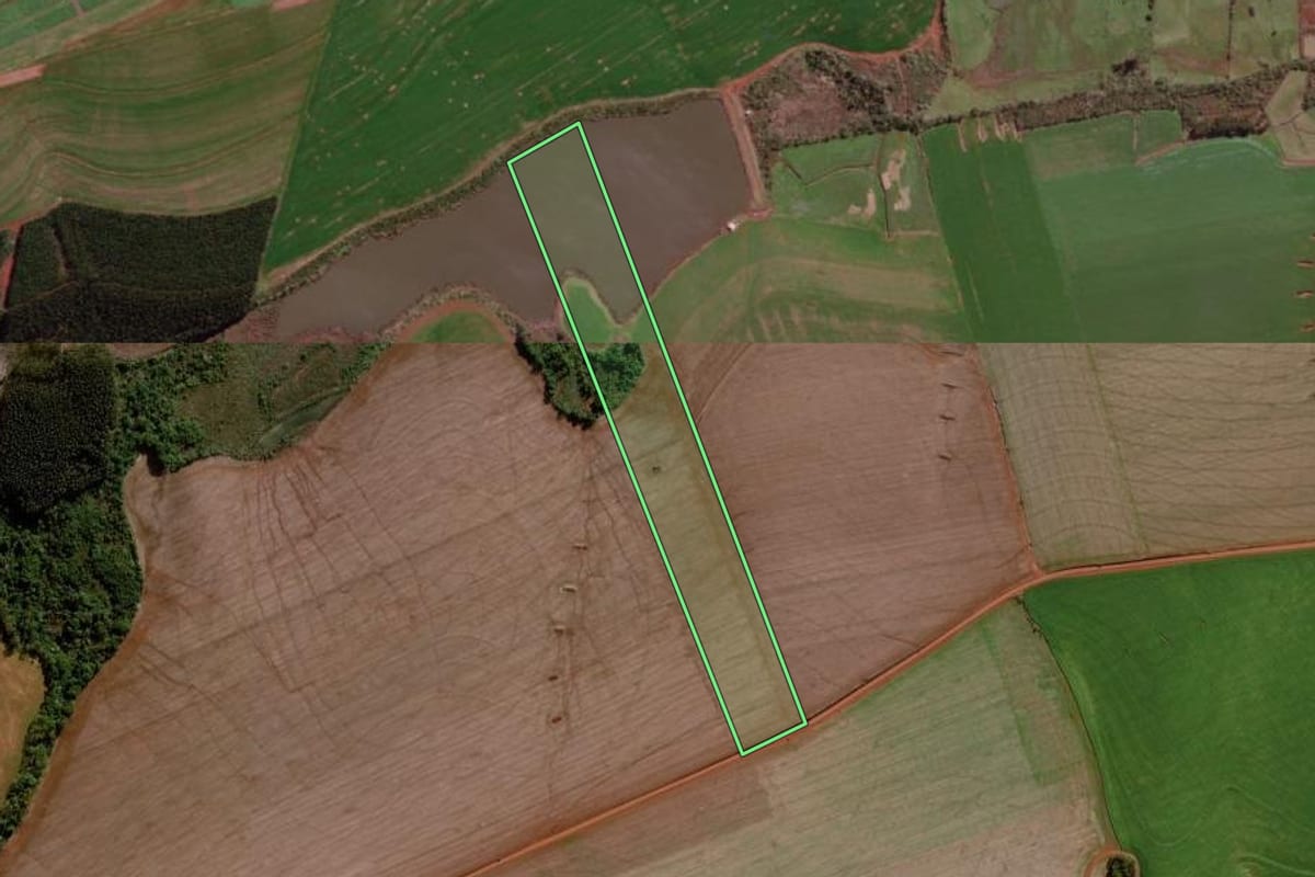 Imagem de satélite do imóvel rural em Campo Novo (RS), com o contorno declarado no CAR desenhado por cima.