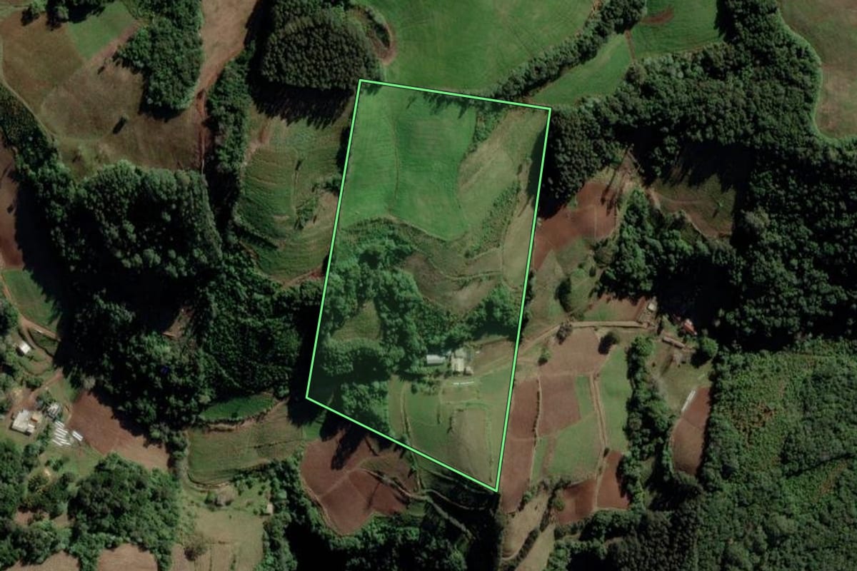 Imagem de satélite do imóvel rural em Candelária (RS), com o contorno declarado no CAR desenhado por cima.