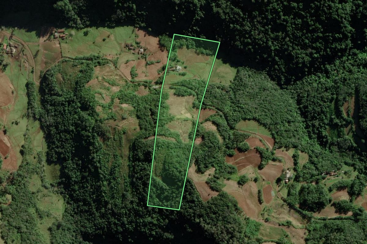 Imagem de satélite do imóvel rural em Candelária (RS), com o contorno declarado no CAR desenhado por cima.