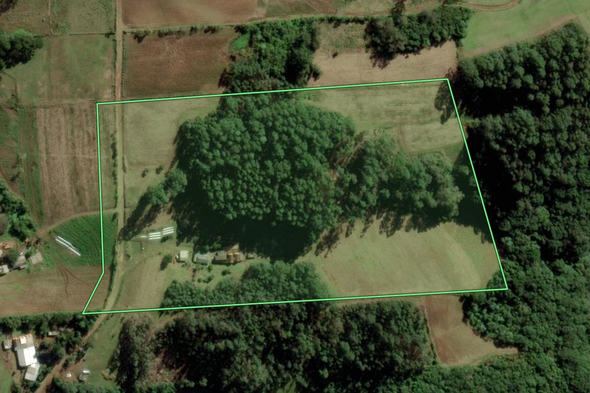 Imagem de satélite do imóvel rural em Candelária (RS), com o contorno declarado no CAR desenhado por cima.