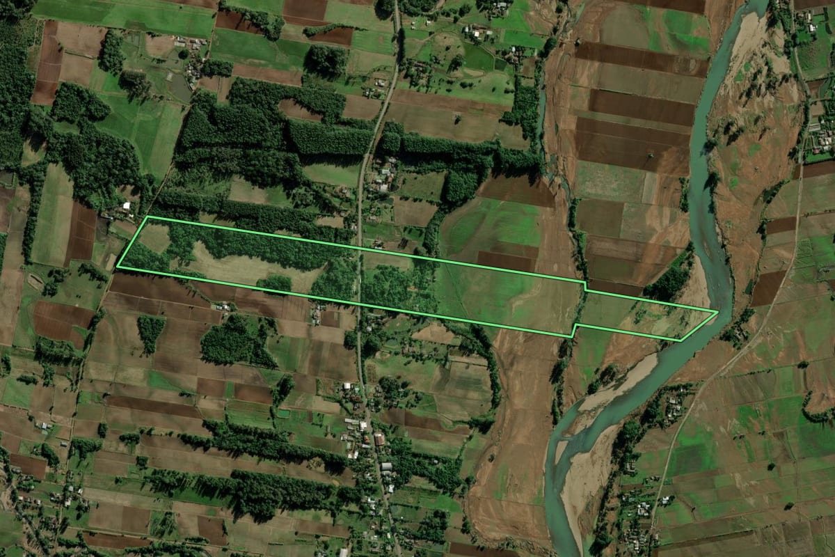 Imagem de satélite do imóvel rural em Candelária (RS), com o contorno declarado no CAR desenhado por cima.