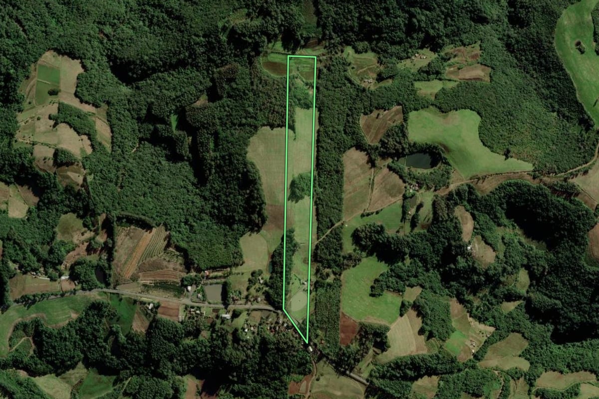 Imagem de satélite do imóvel rural em Candelária (RS), com o contorno declarado no CAR desenhado por cima.