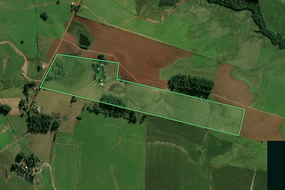 Imagem de satélite do imóvel rural em Candelária (RS), com o contorno declarado no CAR desenhado por cima.
