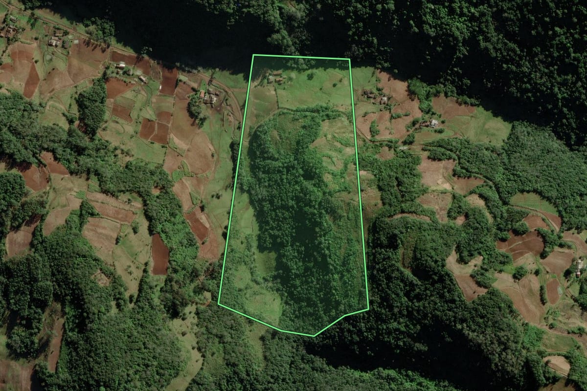 Imagem de satélite do imóvel rural em Candelária (RS), com o contorno declarado no CAR desenhado por cima.