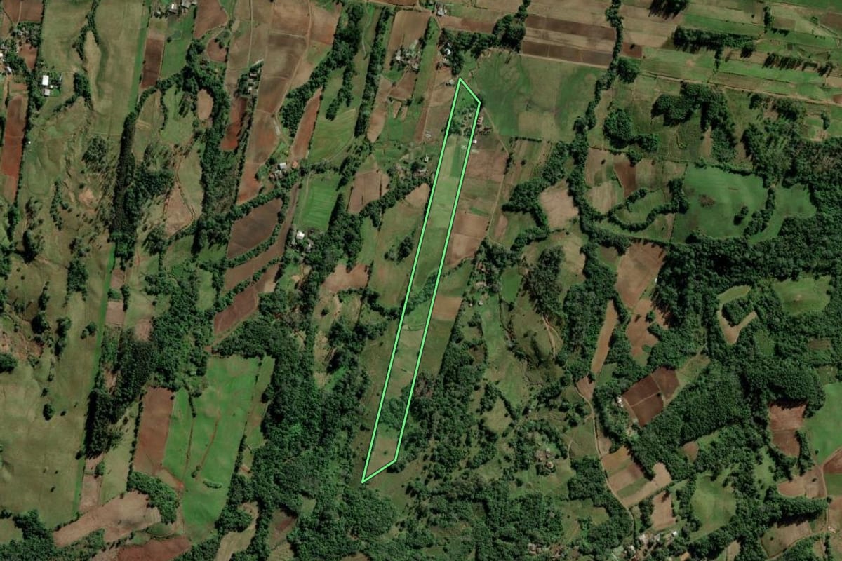 Imagem de satélite do imóvel rural em Candelária (RS), com o contorno declarado no CAR desenhado por cima.