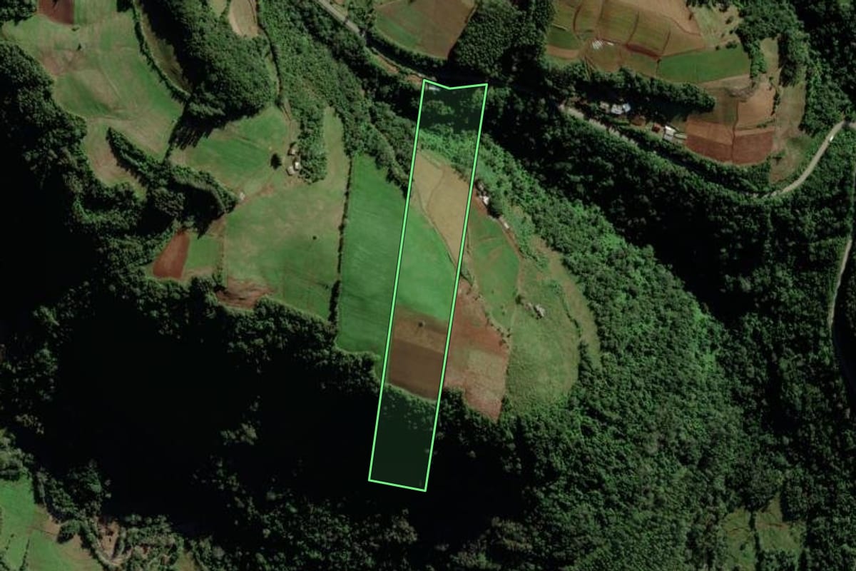Imagem de satélite do imóvel rural em Candelária (RS), com o contorno declarado no CAR desenhado por cima.