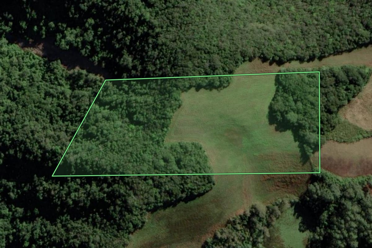 Imagem de satélite do imóvel rural em Candelária (RS), com o contorno declarado no CAR desenhado por cima.