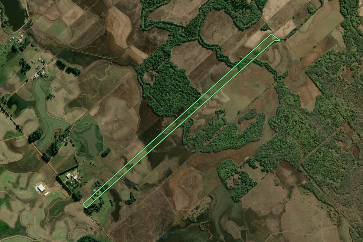Imagem de satélite do imóvel rural em Candelária (RS), com o contorno declarado no CAR desenhado por cima.