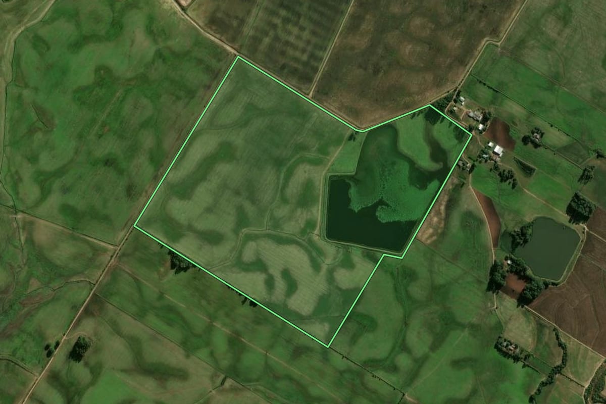 Imagem de satélite do imóvel rural em Candelária (RS), com o contorno declarado no CAR desenhado por cima.