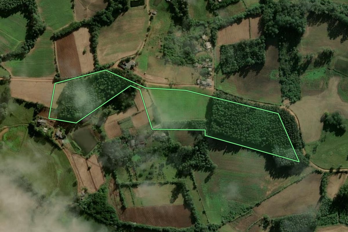 Imagem de satélite do imóvel rural em Candelária (RS), com o contorno declarado no CAR desenhado por cima.