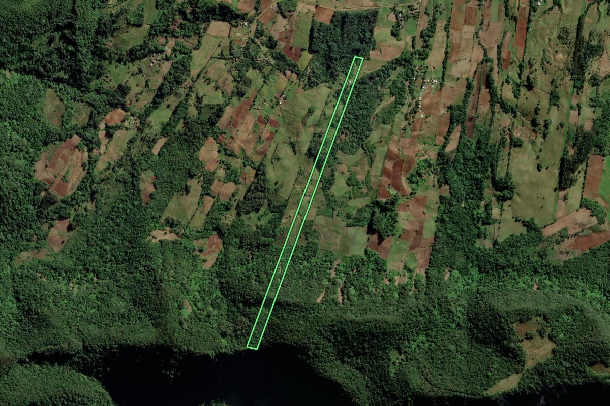 Imagem de satélite do imóvel rural em Candelária (RS), com o contorno declarado no CAR desenhado por cima.