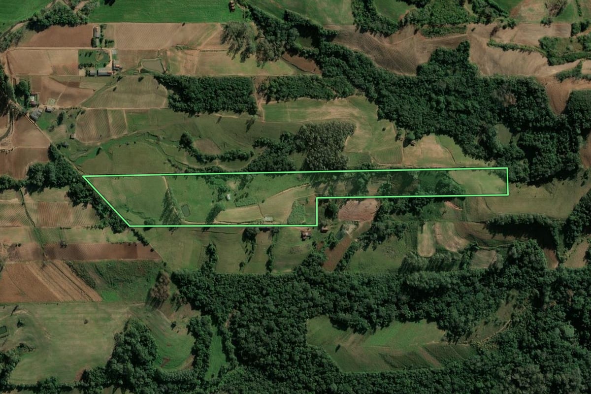 Imagem de satélite do imóvel rural em Candelária (RS), com o contorno declarado no CAR desenhado por cima.