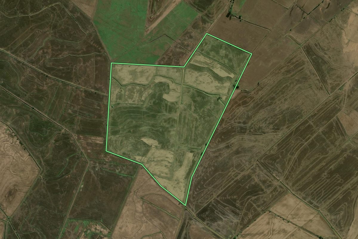 Imagem de satélite do imóvel rural em Candelária (RS), com o contorno declarado no CAR desenhado por cima.