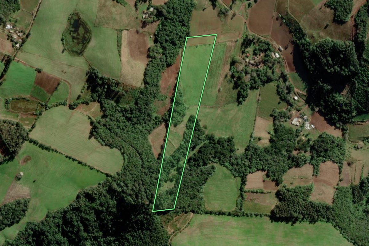 Imagem de satélite do imóvel rural em Candelária (RS), com o contorno declarado no CAR desenhado por cima.