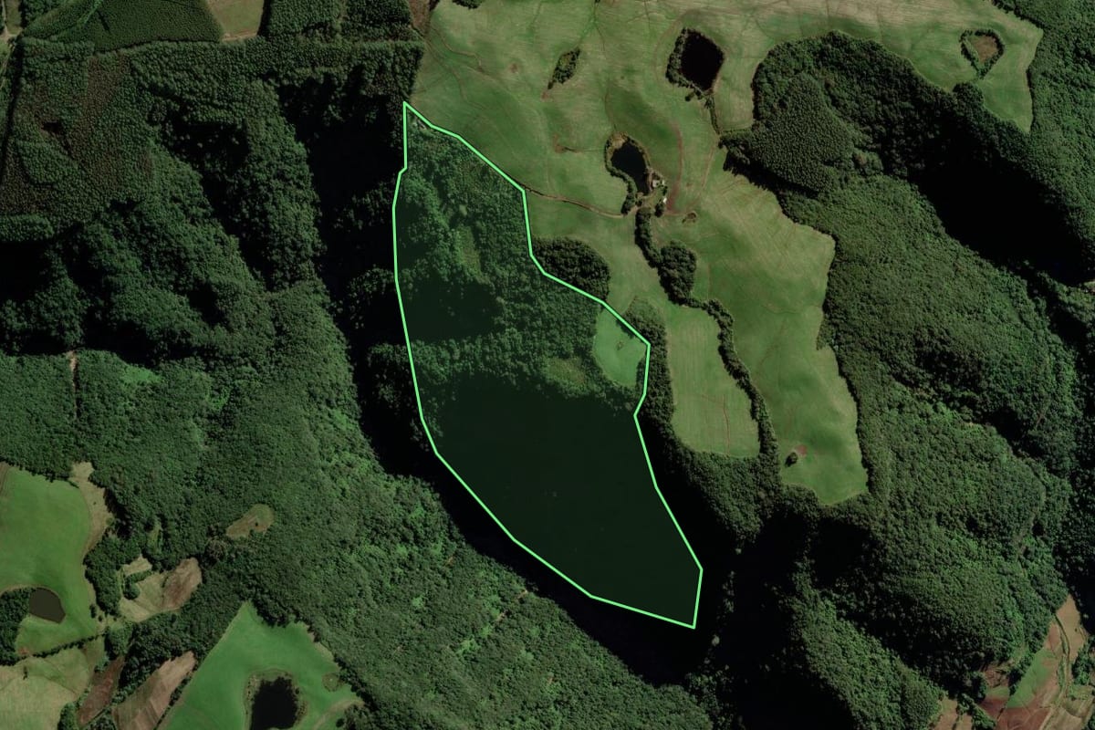 Imagem de satélite do imóvel rural em Candelária (RS), com o contorno declarado no CAR desenhado por cima.