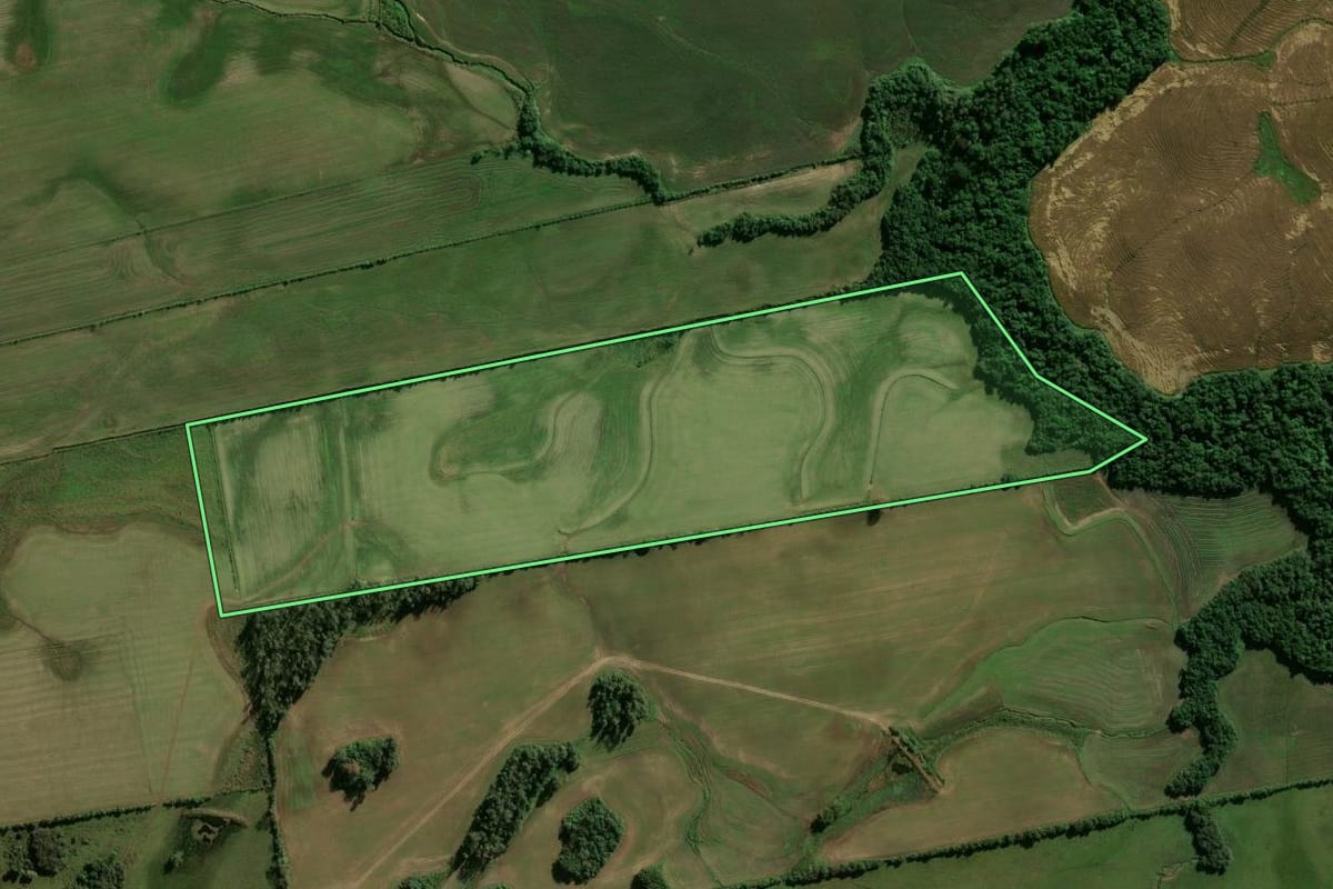 Imagem de satélite do imóvel rural em Candelária (RS), com o contorno declarado no CAR desenhado por cima.