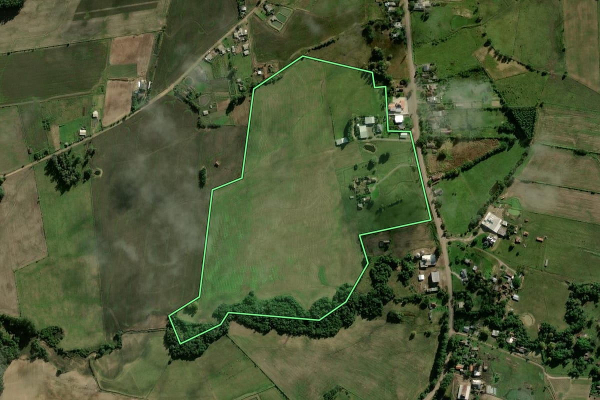 Imagem de satélite do imóvel rural em Candelária (RS), com o contorno declarado no CAR desenhado por cima.