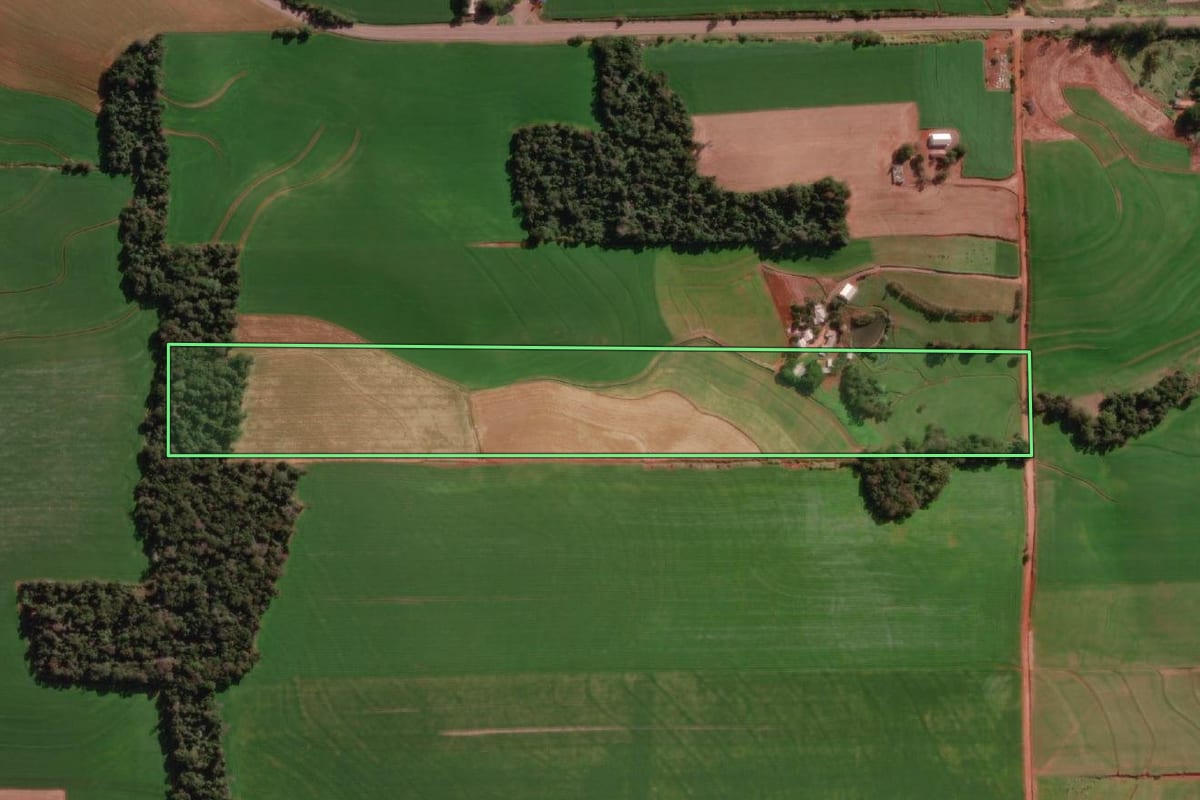 Imagem de satélite do imóvel rural em Cândido Godói (RS), com o contorno declarado no CAR desenhado por cima.