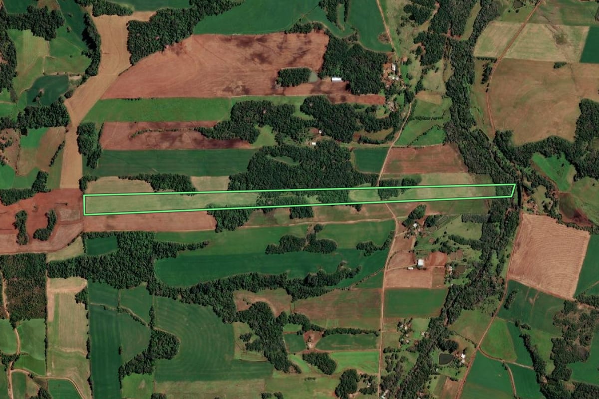 Imagem de satélite do imóvel rural em Cândido Godói (RS), com o contorno declarado no CAR desenhado por cima.