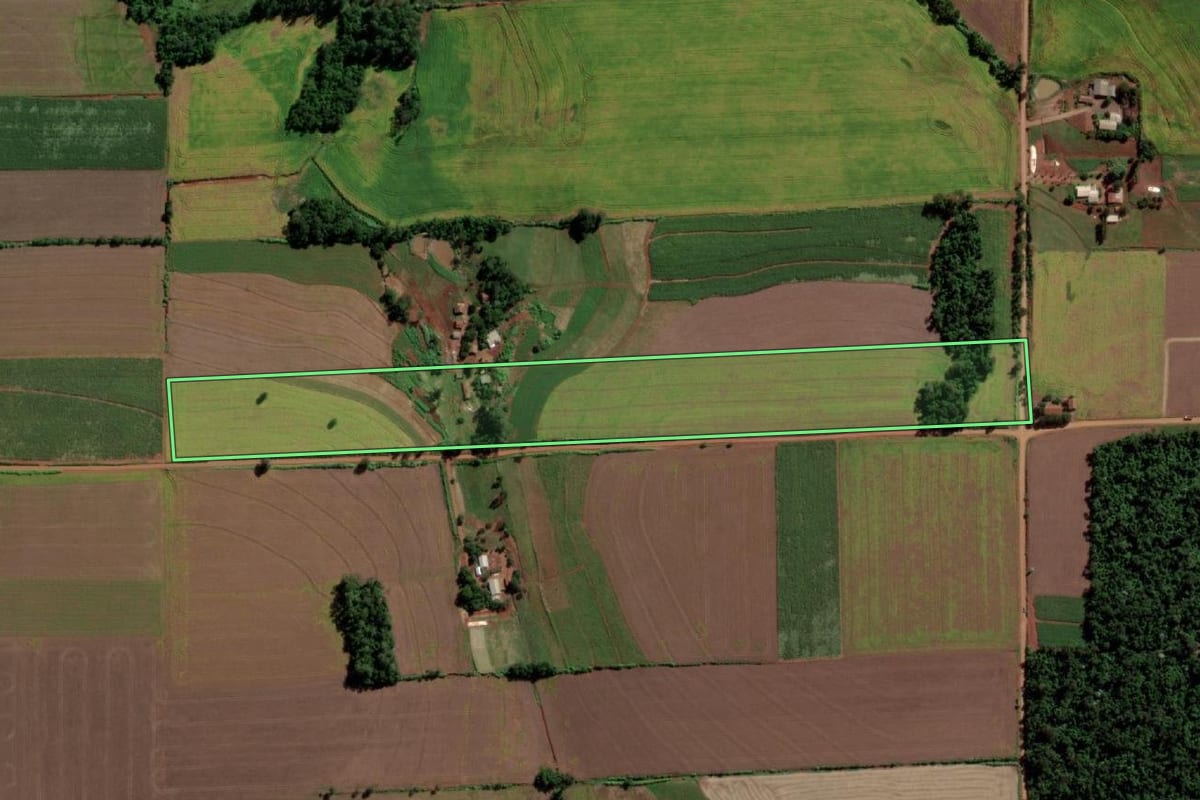 Imagem de satélite do imóvel rural em Cândido Godói (RS), com o contorno declarado no CAR desenhado por cima.