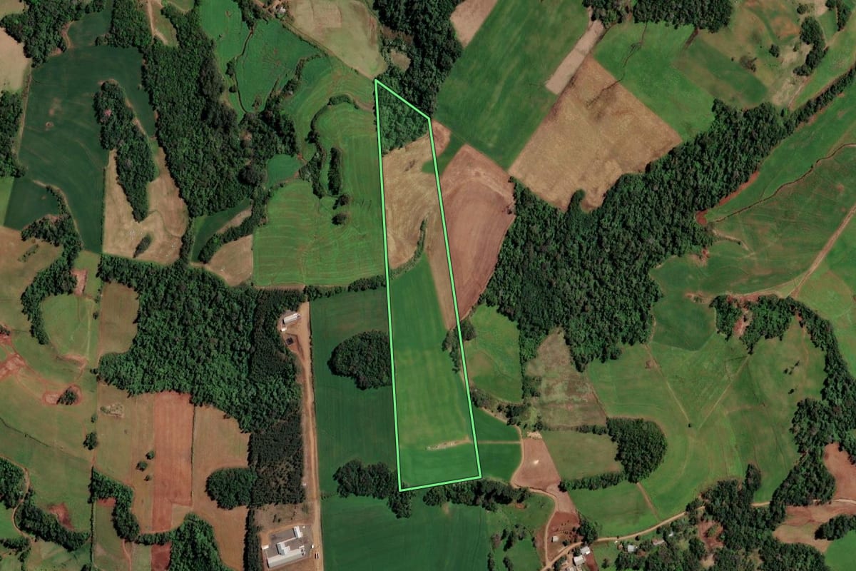 Imagem de satélite do imóvel rural em Cândido Godói (RS), com o contorno declarado no CAR desenhado por cima.