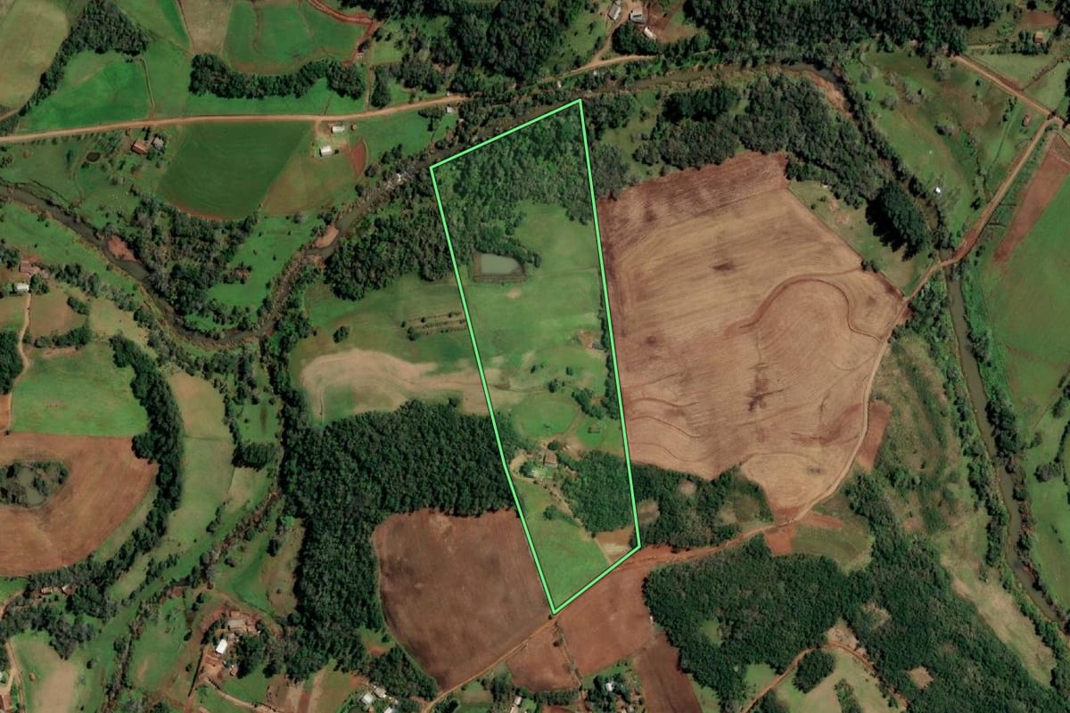 Imagem de satélite do imóvel rural em Cândido Godói (RS), com o contorno declarado no CAR desenhado por cima.