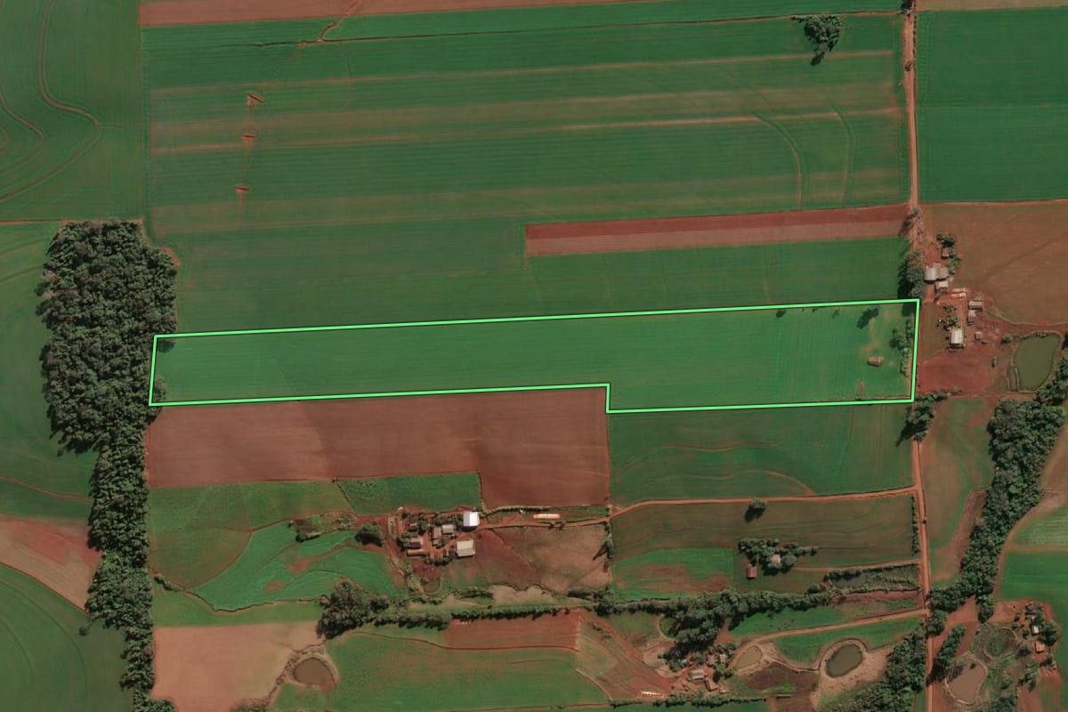 Imagem de satélite do imóvel rural em Cândido Godói (RS), com o contorno declarado no CAR desenhado por cima.