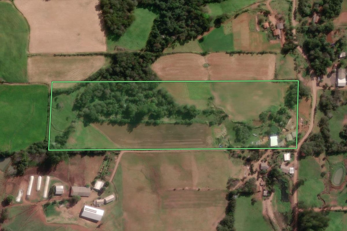 Imagem de satélite do imóvel rural em Cândido Godói (RS), com o contorno declarado no CAR desenhado por cima.
